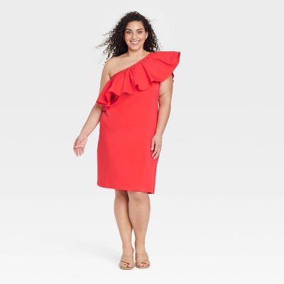 Women's One Shoulder Ruffle Sleeveless Dress - A New Day™