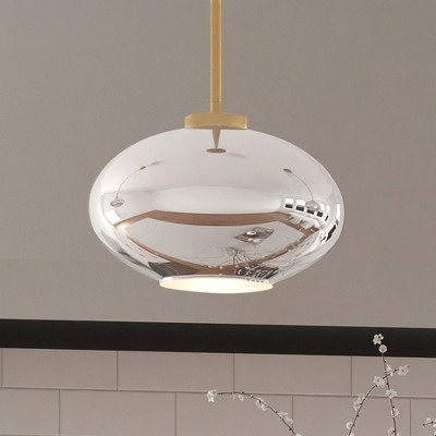 Urban Ambiance Luxury Mid-Century Modern Pendant ,  7''H x 10''W,  Brushed Brass and Stained Glass Finish, ULB2250