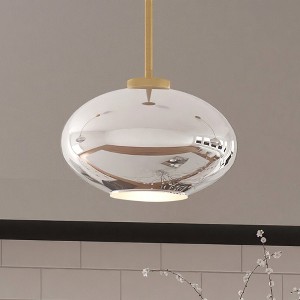 Urban Ambiance Luxury Mid-Century Modern Pendant ,  7''H x 10''W,  Brushed Brass and Stained Glass Finish, ULB2250 - 1 of 4