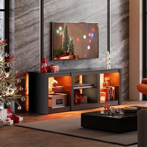 TV Stand with LED Lights for TVs up to 65 inch, Entertainment Center with Glass Shelves, Modern TV Console for Living Room, Black - 1 of 4