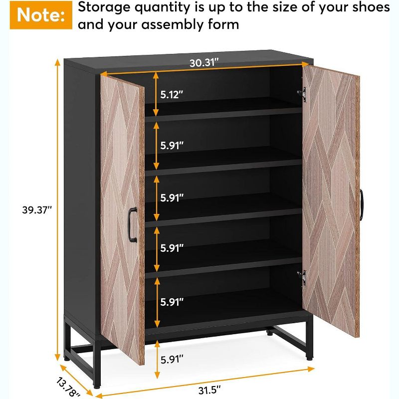 Tribesigns 5-tier Shoe Cabinet with Doors,  Freestanding Shoe Organizer with Removable Shelves for 16-20 Pairs for Entryway, Hallway, Closet, 3 of 9