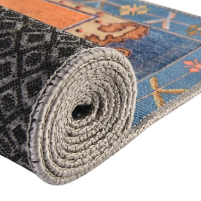 Timeless Orange and Blue Chenille Runner Rug