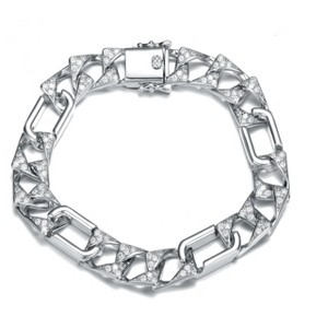 Guili Mens Rhodium Plated Sterling Silver Cuban Chain Bracelet with Iced Out Cubic Zirconia for a Bold and Stylish Look - 1 of 4