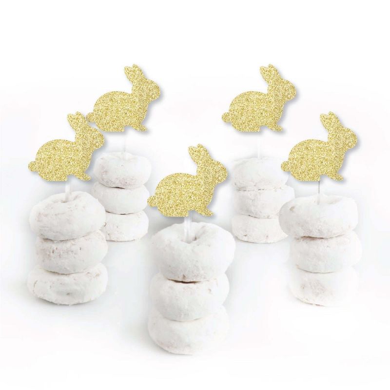 Big Dot of Happiness Gold Glitter Bunnies - No-Mess Real Glitter Dessert Cupcake Toppers - Hippity Hoppity Easter Party Clear Treat Picks - Set of 24, 2 of 8