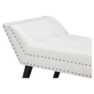 Tamblin Large White Faux Leather Mid-Century Modern Ottoman Bench