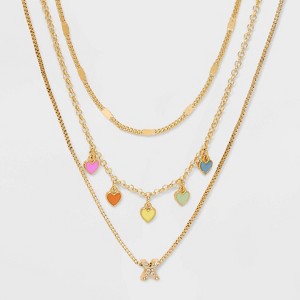 Girls' Multi Hearts Initial Necklace Set - art class™ - 1 of 3