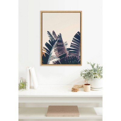 Natural Framed Beach Palm Tree Canvas Wall Art, 18x24