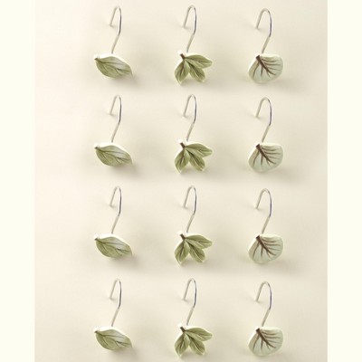 Lakeside Botanical Leaves-Shape Bathroom Shower Curtain Hooks - Set of 12