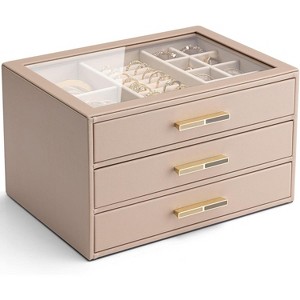 Jewelry Box with Glass Lid & 3 Drawers, Cloud White Organizer for Necklaces, Rings & Earrings, Mother's Day Gift - 1 of 4