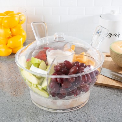 Ice Bowl-Large Cold Server with Lid, Dip Bowl, Serving Utensils, Dividers, and Ice Compartment-For Chips, Punch, Fruit, Salad or by Classic Cuisine