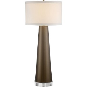 Possini Euro Design Karen Modern Table Lamp with Clear Round Riser 37 1/2" Tall Dark Gold Glass Off White Fabric Drum Shade for Bedroom Living Room - 1 of 4