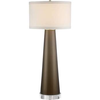 Possini Euro Design Karen Modern Table Lamp with Clear Round Riser 37 1/2" Tall Dark Gold Glass Off White Fabric Drum Shade for Bedroom Living Room