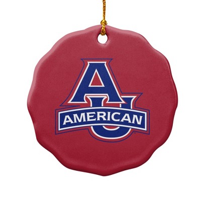 American University Primary Logo Porcelain Scalloped Holiday Christmas Tree Ornament