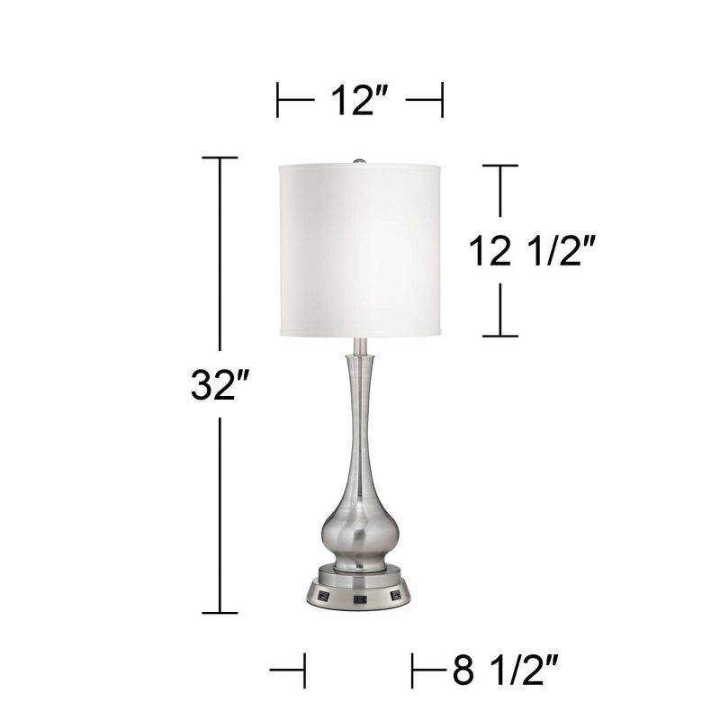 Possini Euro Design Modern Table Lamp 32" Tall Brushed Nickel with USB and AC Power Outlet Workstation Base White Shade for Bedroom Living Room House, 4 of 10
