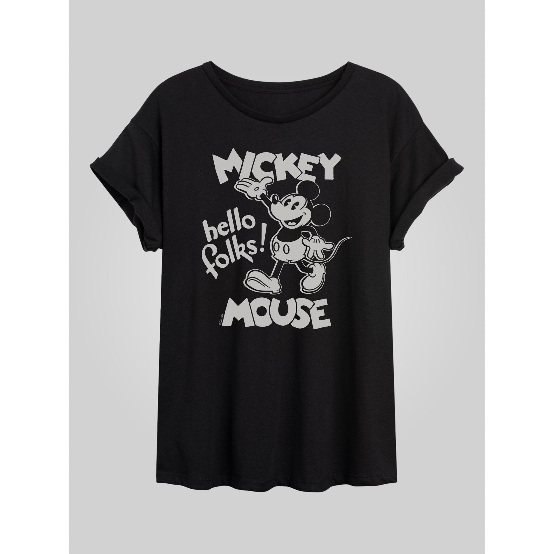 Women's Disney Mickey Mouse Hello Folks Oversized Graphic T-Shirt - Black - Medium