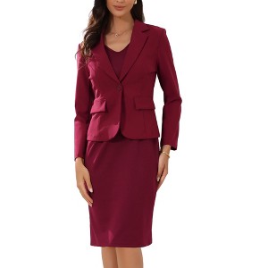 Allegra K Women's Dress Business Solid V Neck Office Notched Lapel Blazer 2 Pieces Suit Sets Outfit - 1 of 4