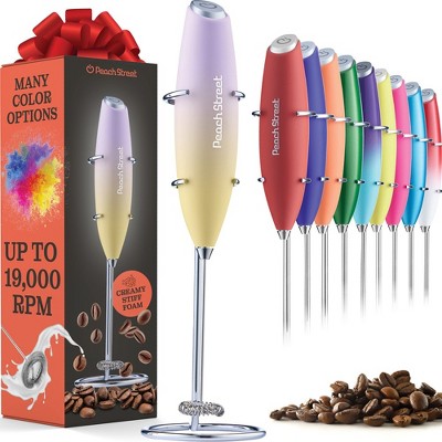 Peach Street Powerful Handheld Milk Frother, Mini Frother Wand, Battery Operated Stainless Steel Mixer, With Stand. for Milk, Latte