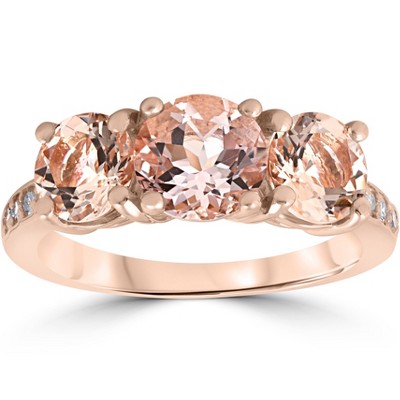 Pompeii3 3 1/4 ct Morganite & Diamond 3-Stone Ring 14k Rose Gold