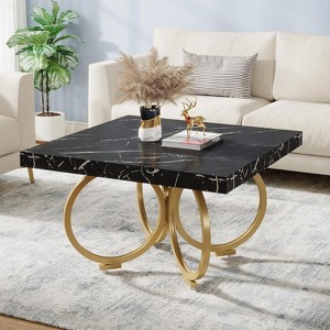 Tribesigns 31.5 Inch Square Coffee Table With Gold Geometric Frame ...