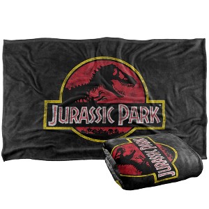 Kids' Jurassic Park Classic Logo Silky Touch Blanket White 36X58 - 1 of 4