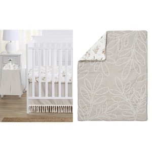 Sweet Jojo Designs Boy or Girl Gender Neutral Unisex Baby Crib Bedding Set - Botanical Floral Leaf Linen Beige and Off White 4pc - 1 of 4