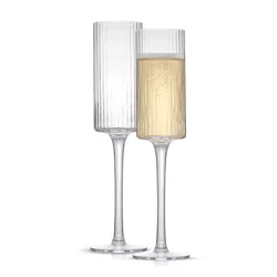 JoyJolt Elle Fluted Cylinder Champagne Glass - 6 oz Long Stem Champagne Glasses - Set of 2