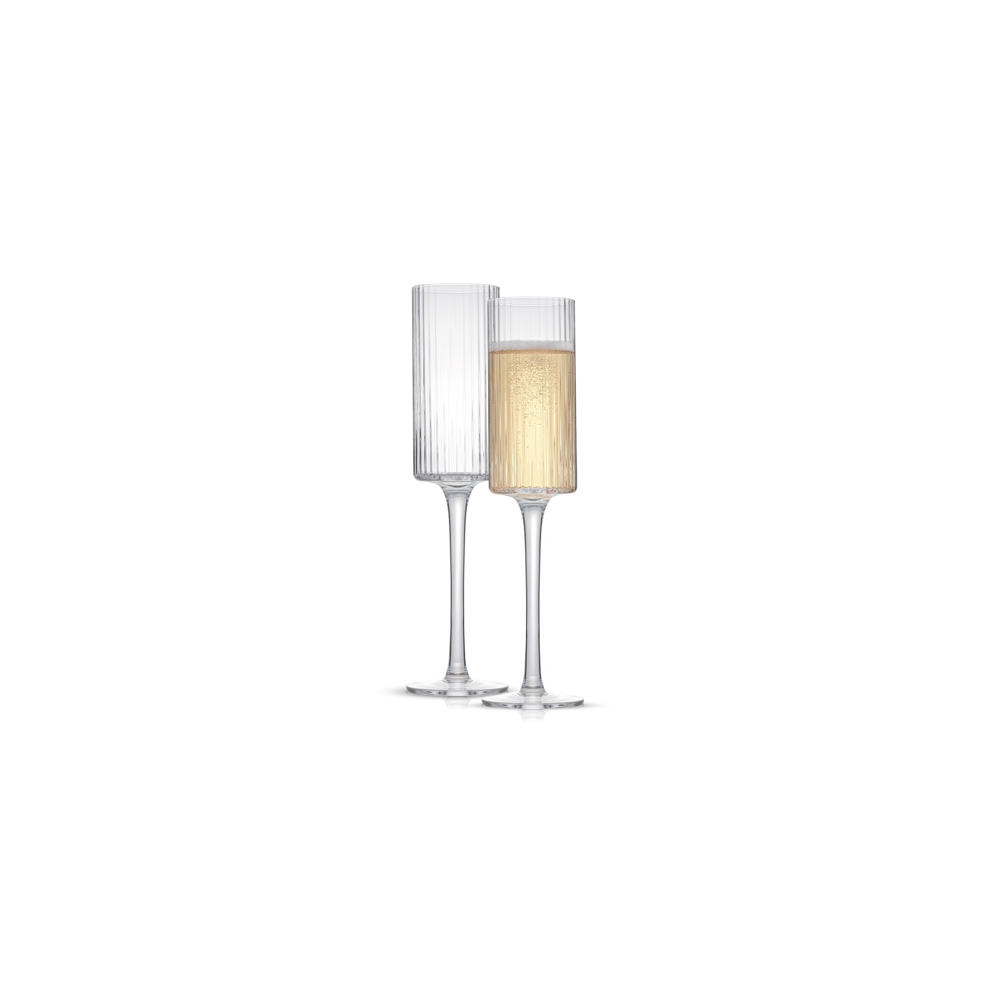JoyJolt Elle Fluted Cylinder Champagne Glass - 6 oz Long Stem Champagne Glasses - Set of 2