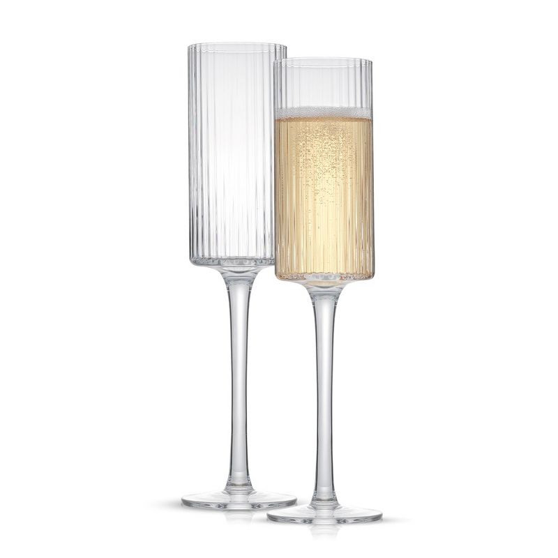 JoyJolt Elle Fluted Cylinder Champagne Glass - 6 oz Long Stem Champagne Glasses - Set of 2, 1 of 7