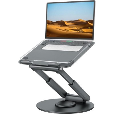 Attop Telescopic Laptop Stand for Desk with 360° Swivel Base, Sit to Stand, Height Adjustable Gray