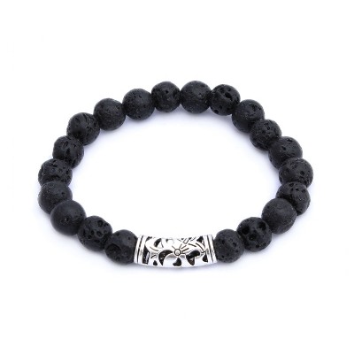Plantlife Aromatherapy Bracelet - Silver Hematite Stretch, Lava Rock & Natural Stone Jewelry for Essential Oil Diffusion