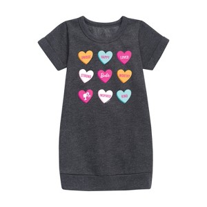 Girls' - Barbie - Candy Hearts Graphic Short Sleeve Fleece Dress - 1 of 3