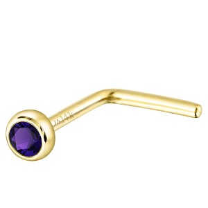 Jewelry Avalanche 22G 14K Gold Bezel-set Amethyst L-shape Nose Stud - 1 of 3