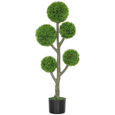 HOMCOM 43.3" Fake Plant Artificial Tree in Pot, Ball Cypress Topiary Tree, Green