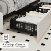 King Size Bed Frame with 4 Storage Drawers and Adjustable Headboard, Linen Upholstered Platform Bed Frame, Diamond Stitched Button Tufted, White - 3 of 4