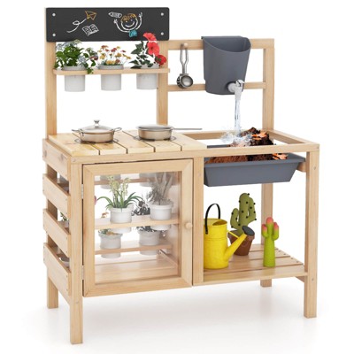 Infans Mud Kitchen Kids Pretend Play Kitchen Toy Set Outdoor Wooden Kitchen Playset