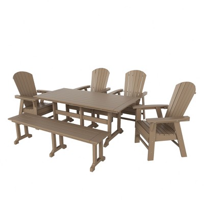 WestinTrends 6 Piece Outdoor Patio Dining Table and Armchair Dining Bench Set