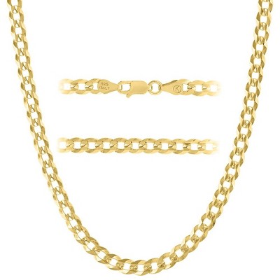 KISPER Italian 18K Gold Over 925 Sterling Silver Necklace, 5mm Curb Cuban Link Chain Design with Lobster Clasp, Made in Italy, For Men & Women