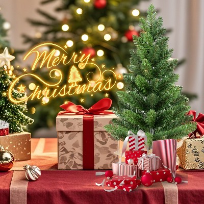 KTMBDW Mini Christmas Tree Set of 2, Artificial 2ft Tabletop Christmas Tree with 68 Tips, Small Xmas Tree with Burlap Base for Table Desk Home Decor