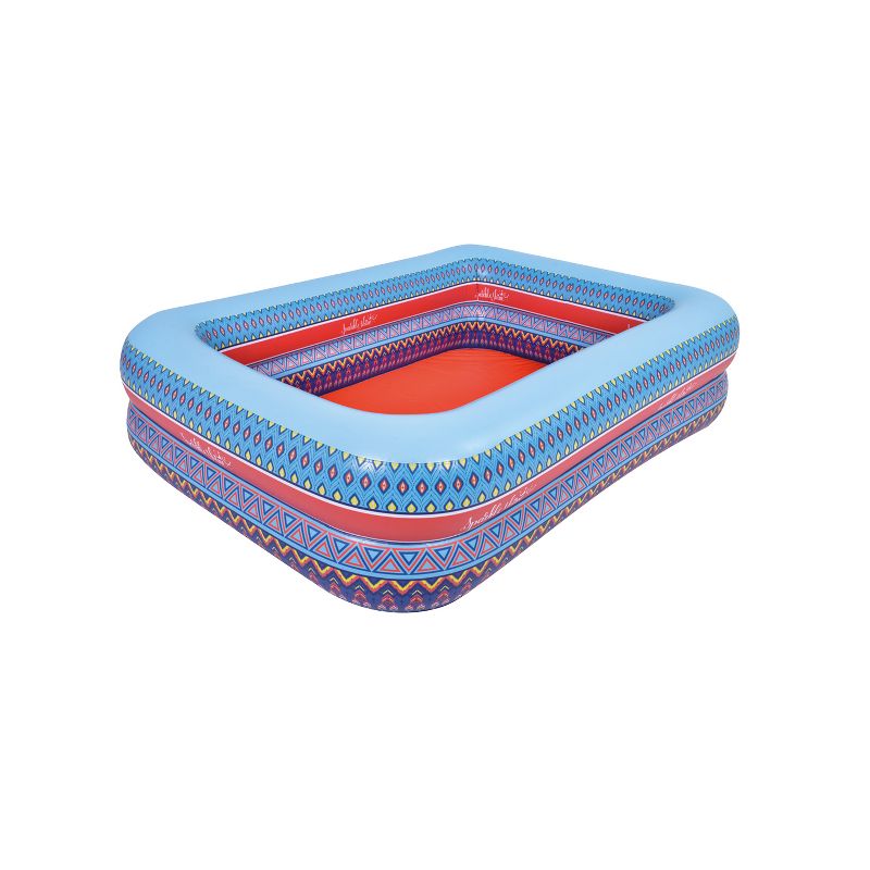 Pool Central Inflatable Rectangular Bohemian Print Swimming Pool - 79" - Blue and Orange, 1 of 5
