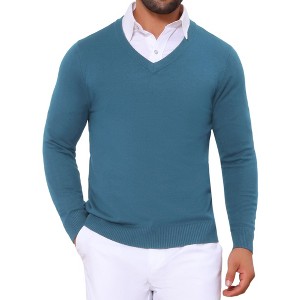 INSPIRE CHIC Men's Long Sleeve V-neck Solid Color Knitted Pullover Sweater - 1 of 4