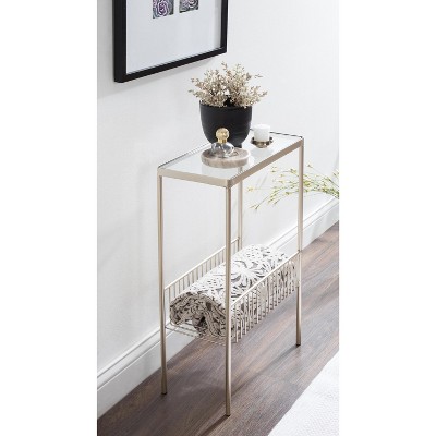 Trubey Gold Metal and Glass Side Table with Storage Rack