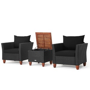 Tangkula 3PCS Patio Rattan Conversation Set Outdoor Furniture Set w/ Cushions - 1 of 4