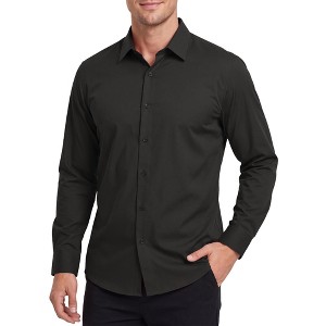 black mens dress shirt INSPIRE CHIC Men's Long Sleeve Solid Wrinkle-Free Work Formal S : Target Fabric:In Bloom Colorblock EcoLinen color--trapeze dress -- red 1920s Flapper Dress, Vintage Black button down Along with blue jeans