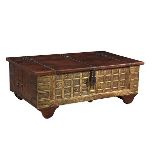 Tortoise Wooden Metal Fitted Trunk Box Coffee Table Brown - Timbergirl: Elegant Storage, Large Rectangle, No Assembly - 1 of 4