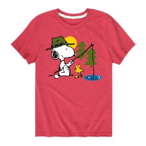 Boys' - Peanuts - Snoopy Woodstock Fishing Short Sleeve Graphic T-Shirt - 1 of 4