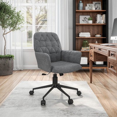 Vynxaria Techni Mobili Modern Upholstered Tufted Office Chair with Arms, Grey