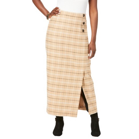 hoppe levering for eksempel Jessica London Women's Plus Size Side-button Wool Skirt, 24 W - Soft Camel  Double Plaid : Target