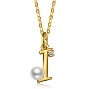 Personalized 14K Gold Plated Initial Pearl Pendant Necklace for all ages: A Charming gold Elegant Keepsake Gift - 1 of 3