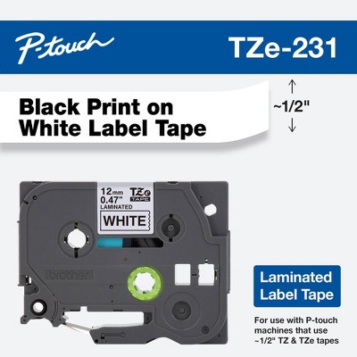 Brother P-touch TZe231 Label Tape: 12mm Black Ink, Label Maker Tape Cartridge, 90-Day Warranty