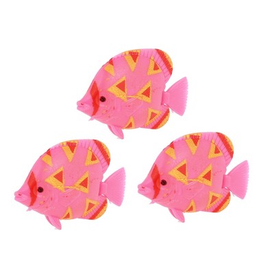 Unique Bargains Fish Tank Shocking Plastic Floating Fishes Decoration Pink 3 Pcs